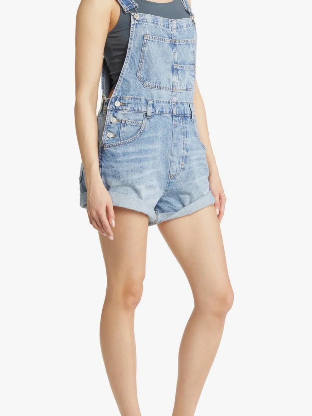 Free People We The Free Light Blue Denim Short Overalls - Picture 1 of 7
